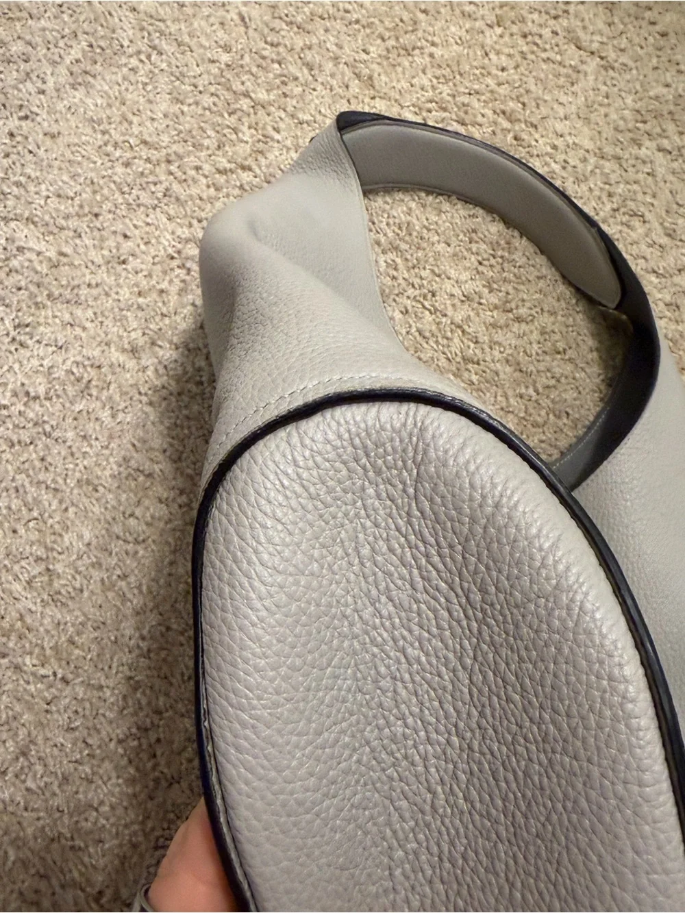Structured Pebbled Leather Hobo Bag - Light Gray